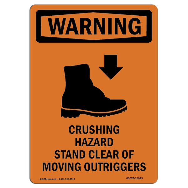 OSHA WARNING Sign, Crushing Hazard Stand W/ Symbol, 14in X 10in Aluminum, 10" W, 14" L, Portrait
